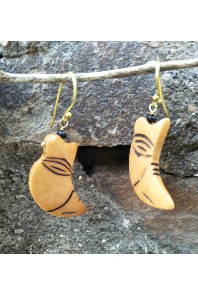 Alphabey's Yellow Dyed Bone Carving Gold Plated Brass Earrings For Women
